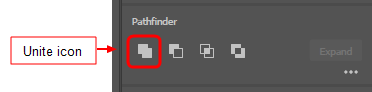 screen shot showing the Pathfinder tool with the Unite icon highlighted